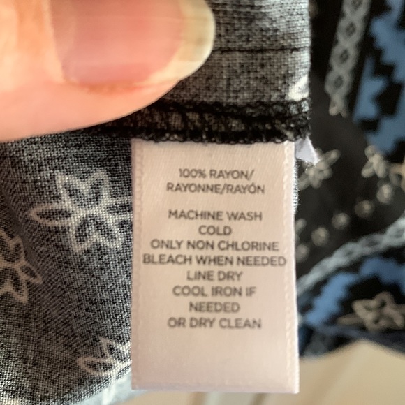 Loft black and blue border print tunic top/mini dress w bell sleeves sz XSP - Picture 4 of 5